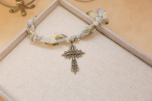 Florence Chiffon Fabric and Large Cross Necklace