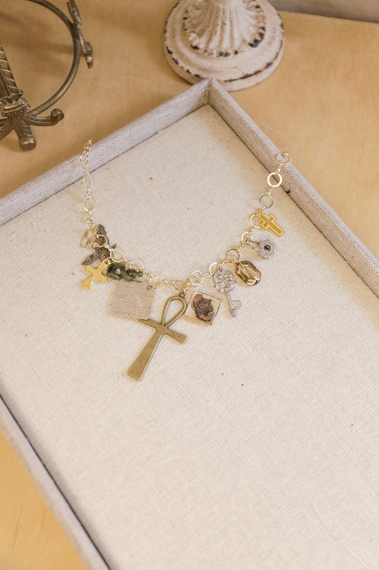 Everly Cross and Vintage Charm Necklace