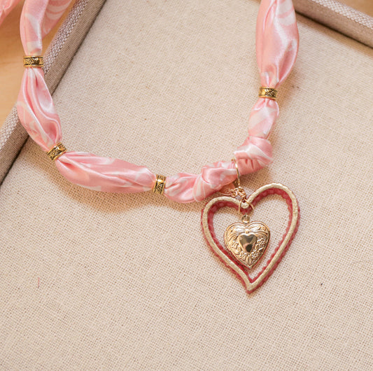 Double Heart Pendant Scarf Necklace | One-of-a-Kind