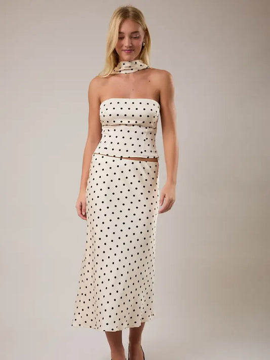 Polka Dot Mid Rise Maxi Skirt