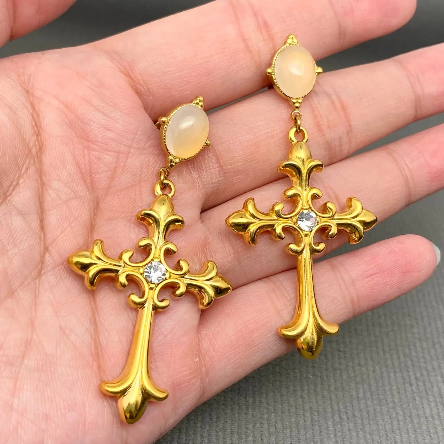 18K Gold Plated Stainless Steel Cross Charm Earrings