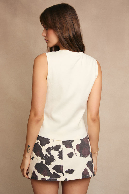 Button Front Sleeveless Sweater Top