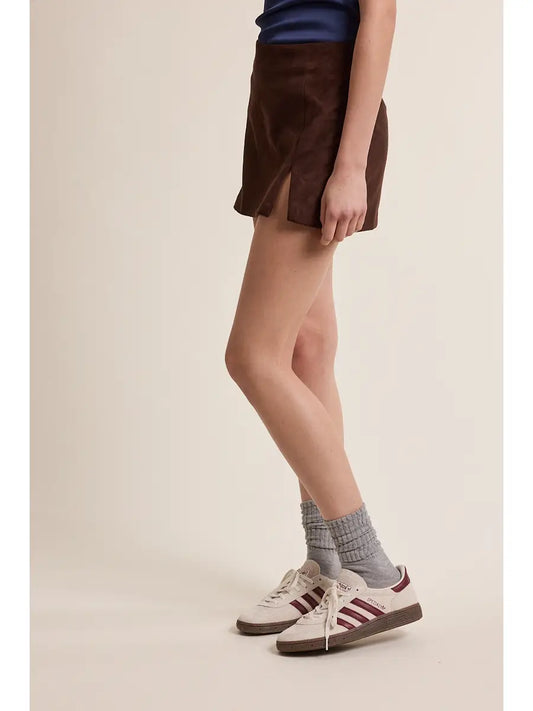 STM Suede Solid Color One-Side Slit Mini Skort