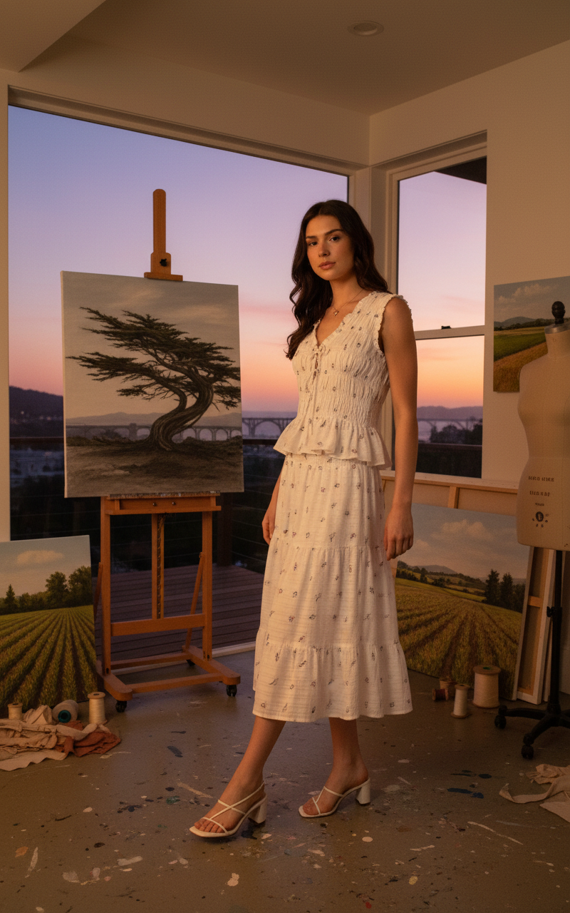 AI Editorial - Dex Smocked Waist Midi Skirt