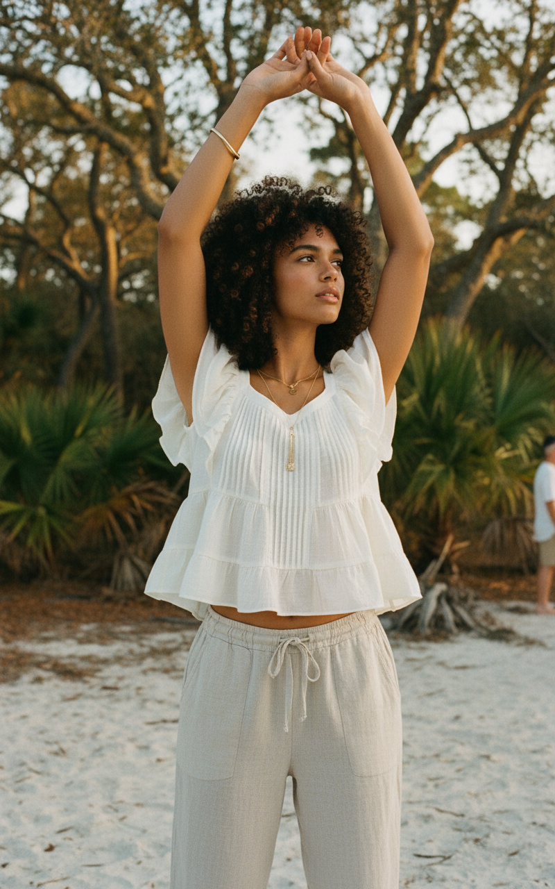 AI Editorial - Dex Printed Ruffle Tencel Blouse