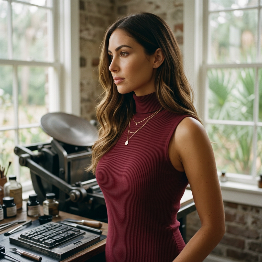 AI Editorial - Sage the Label Cliffside Sleeveless Mock Neck Midi Dress