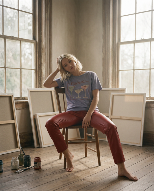 AI Editorial - But first Cocktails Wide Neck Tee