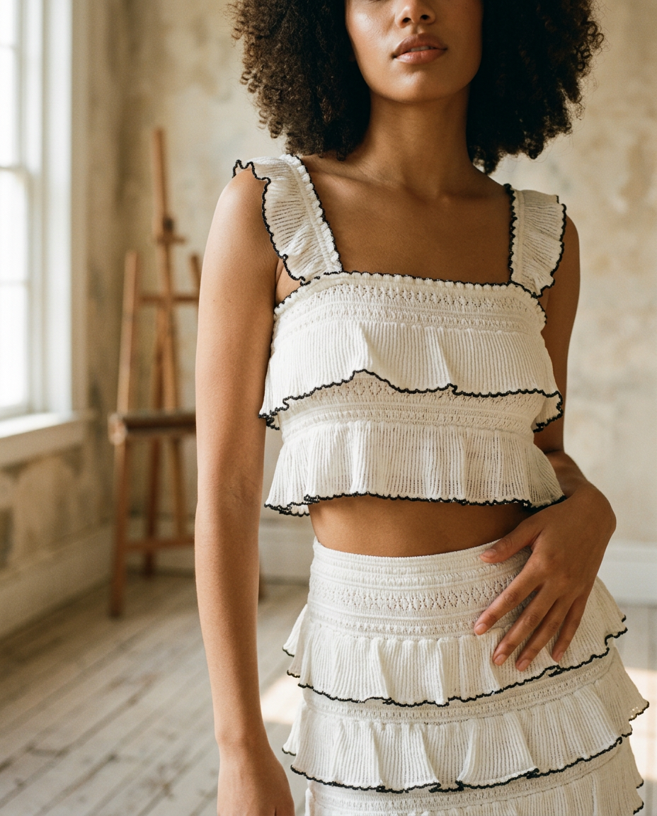 AI Editorial - Tiered Ruffled Knit Top