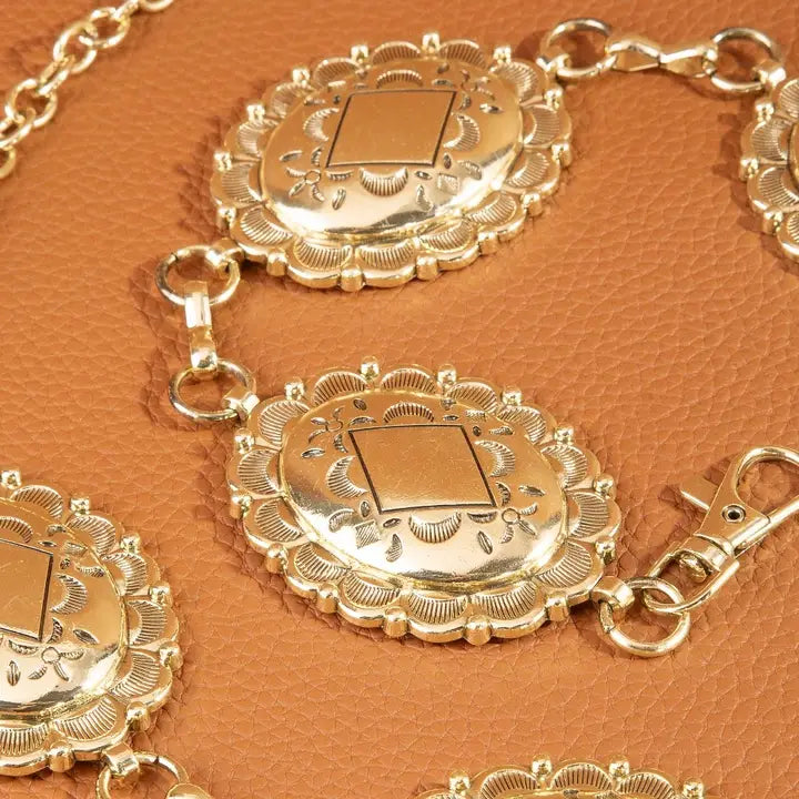 Oval Engraved Concho Chain Belt