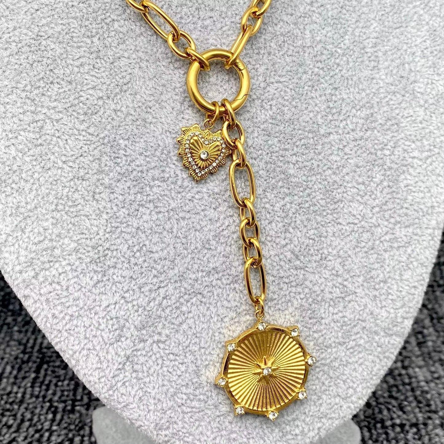 Sun & Heart Charm 18K Gold Plated S.Steel Y-Neck Chain