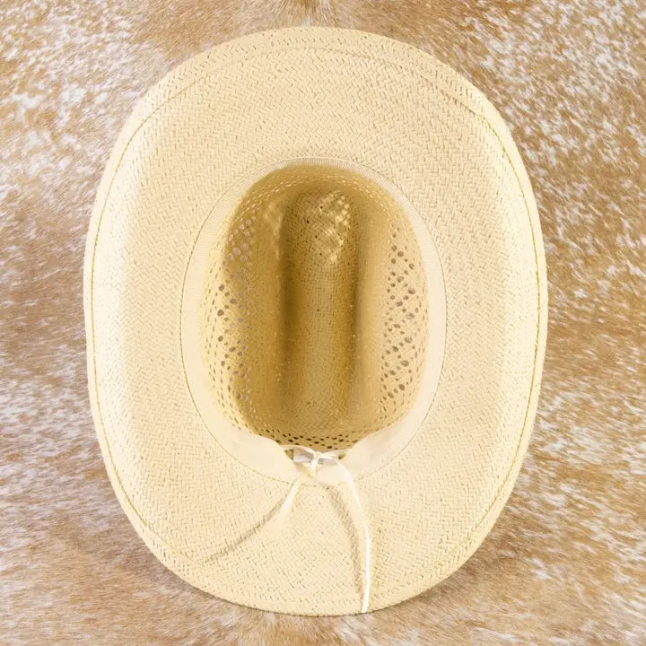 Assorted Beads Strap Straw Cowboy Hat