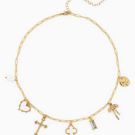 Mop Clover Multi Gold Charm Necklace