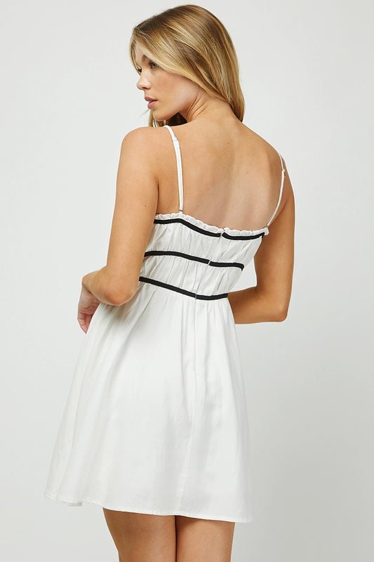 Smocked Mini Dress with Contrast Binding
