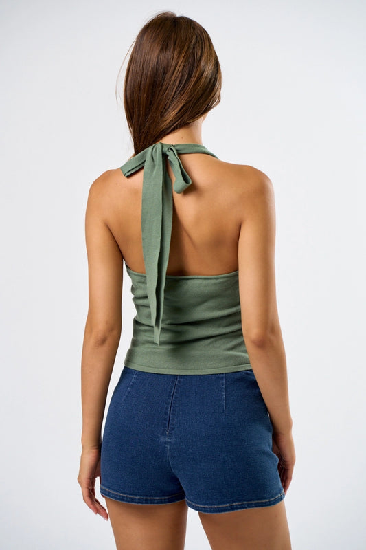 Embroidered Halter Knit Sweater Top