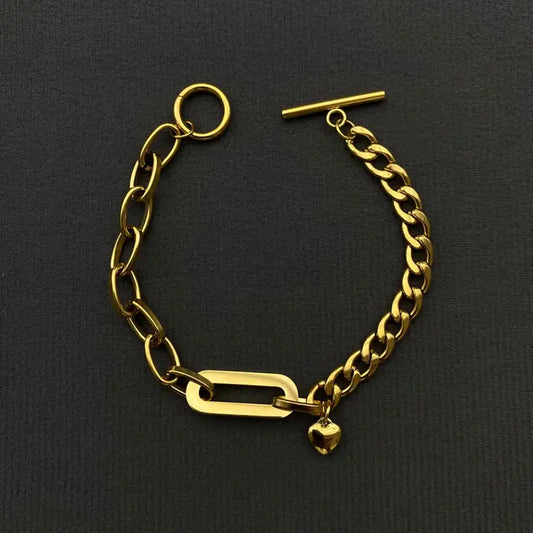 Glossy Heart Charm 18K Gold Plated S.Steel Bracelet