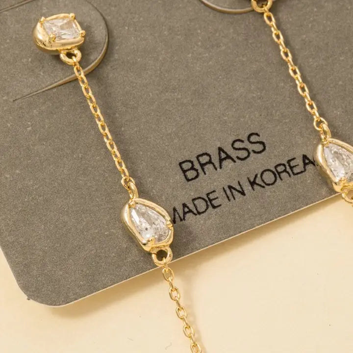 Cz Tear Drop Gems Chain Dangle Earrings