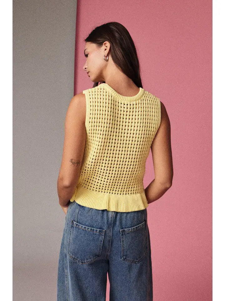 Sleeveless Open Knit Peplum Top