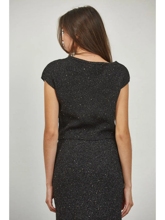 Glitter Ribbed Knit Sleeveless Crop Top