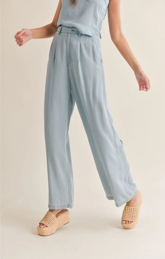 Sadie & Sage Soft Breeze Chambray Wide Leg Pant