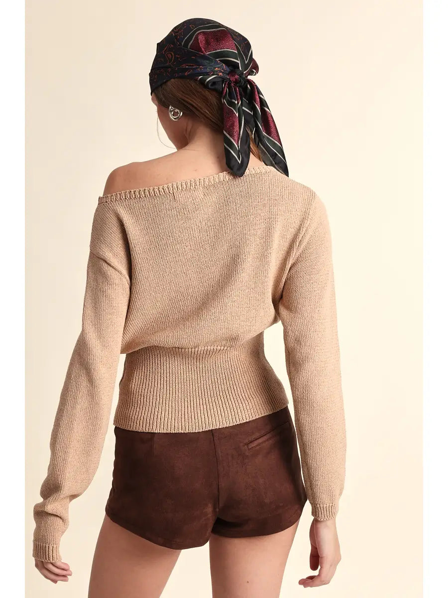 STM Fit-in Waistline One-Shoulder Knit Sweater Top