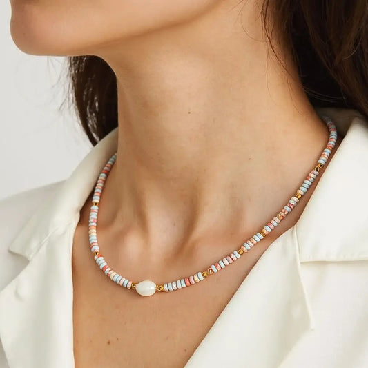 Swank Boho Beaded Pearl Necklace