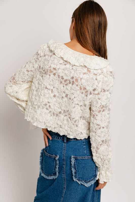 Long Sleeve V-Neck Ruffle Detail Open Top