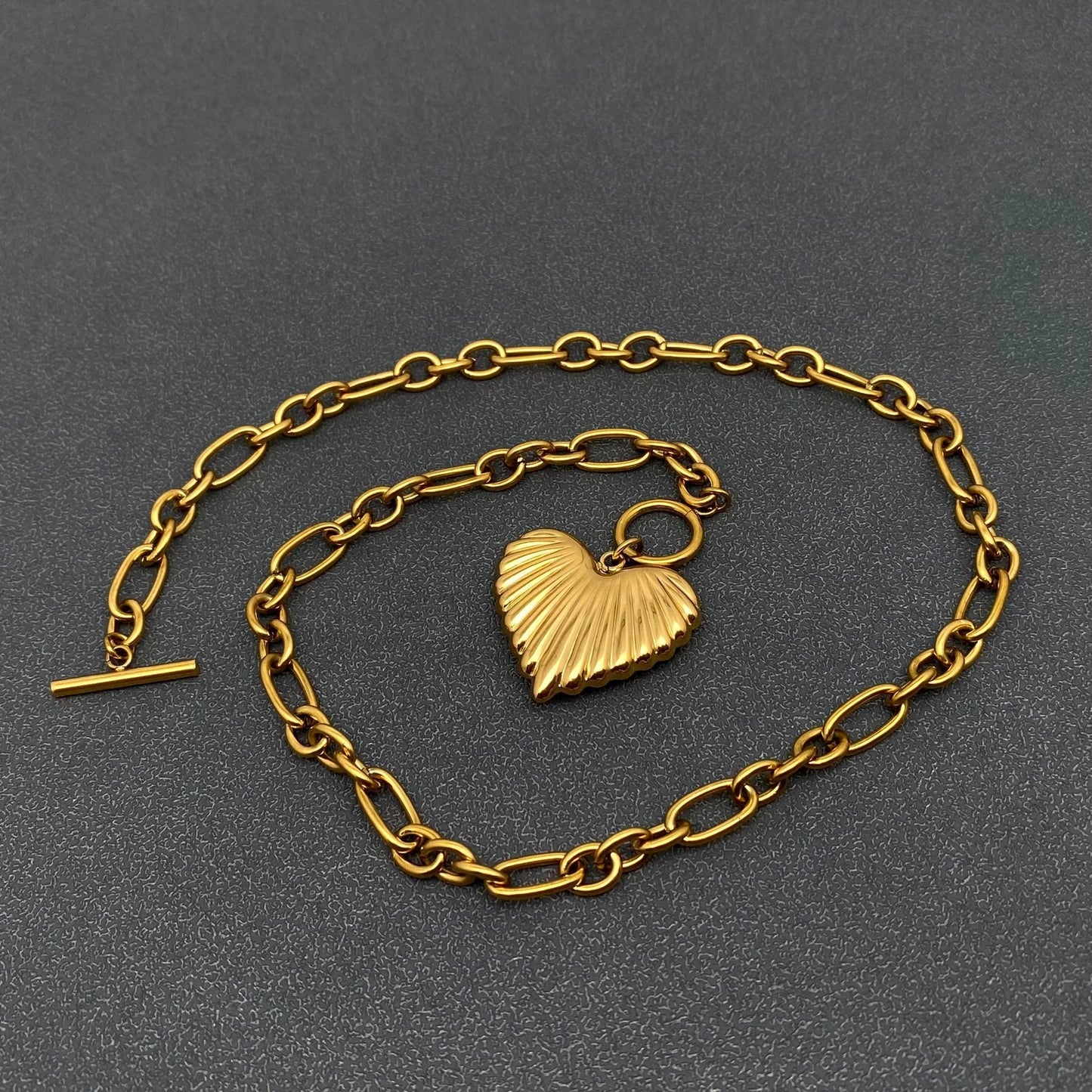 18K Golden Ss Heart Charm Ot Buckle Chain Necklace
