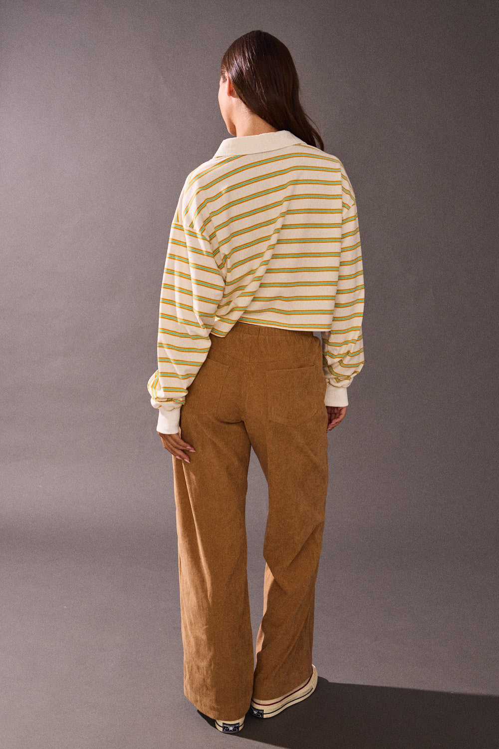 Striped Long-Sleeve Collar Polo Shirts