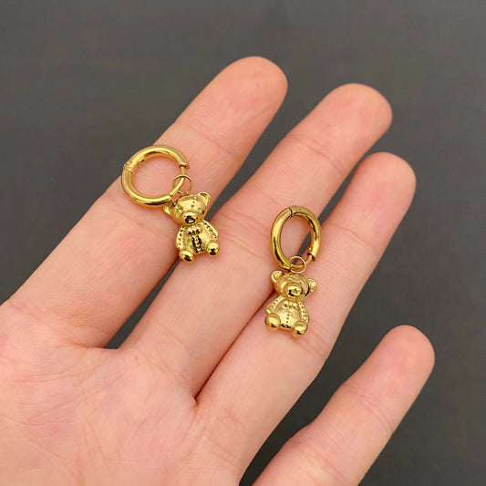Mini Bear 18K Gold Plated S.Steel Huggie Earrings