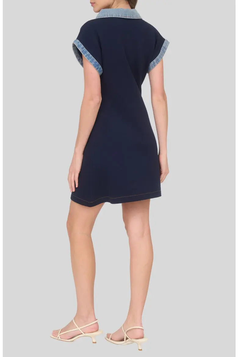 Knit Short Dress with Denim Pockets