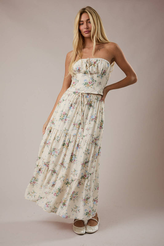 MID WAISTED TIERED MIDI SKIRT