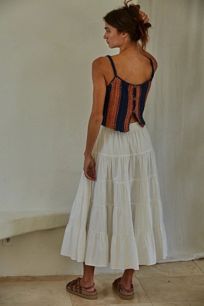 Knit Sweater Cotton Acrylic Crochet Striped Crop Top