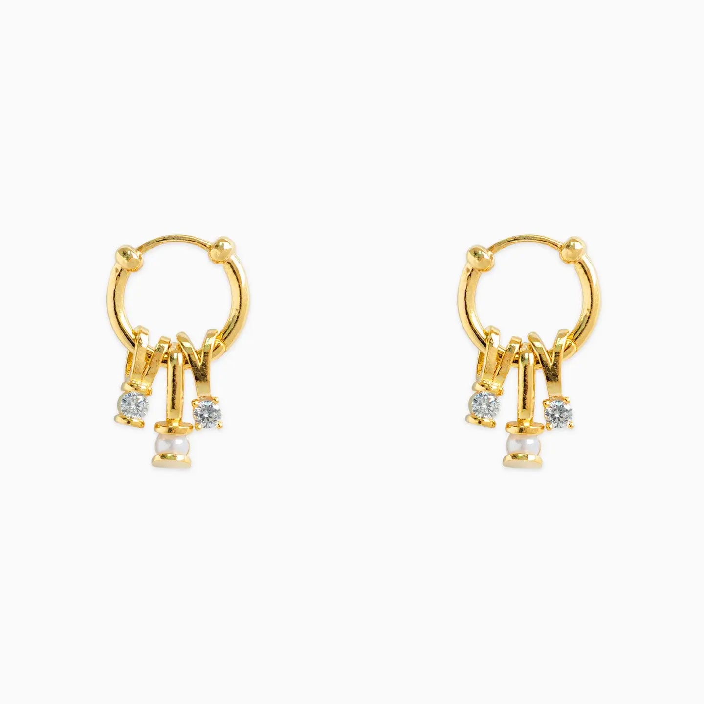 Rondelle Pearl Cz Charm Hoop Earrings