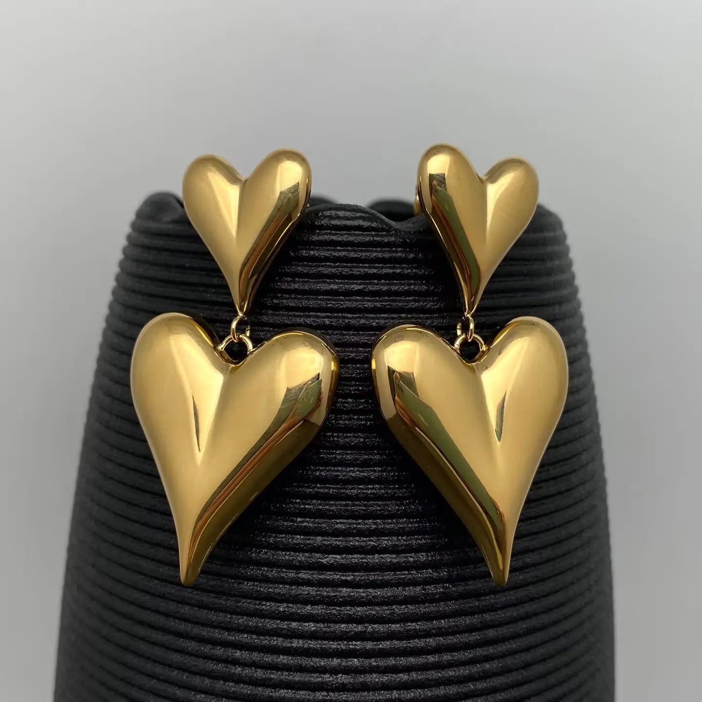 Glossy Double Heart 18K Gold Plated S.Steel Earrings