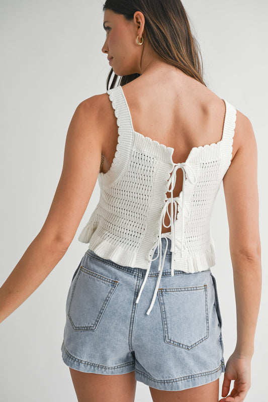 Denim Pleated Wrap Skort