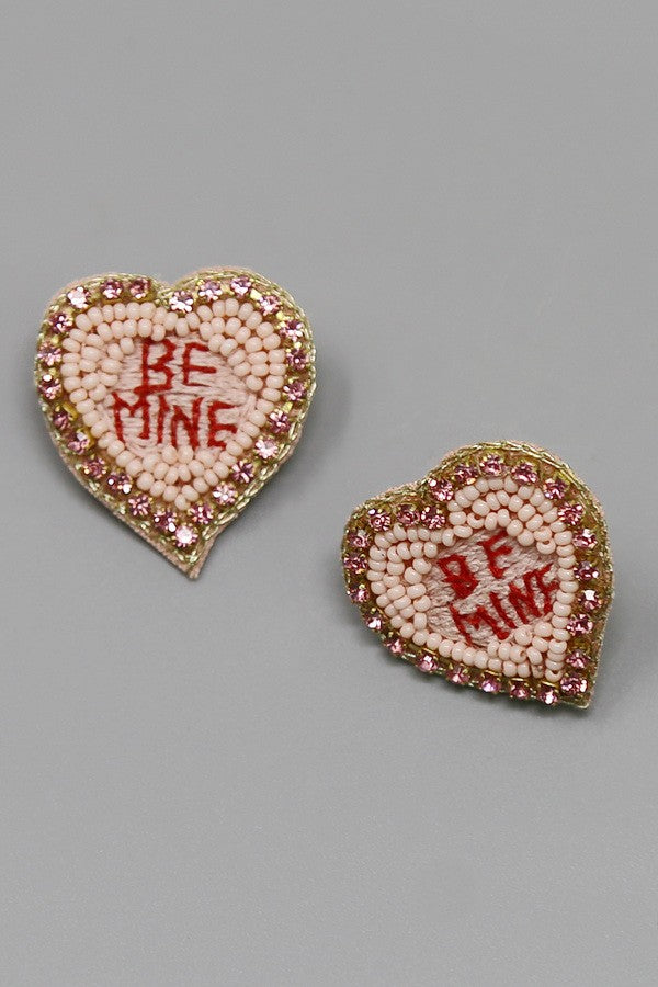 Heart Message Be Mine Seed Bead Earring