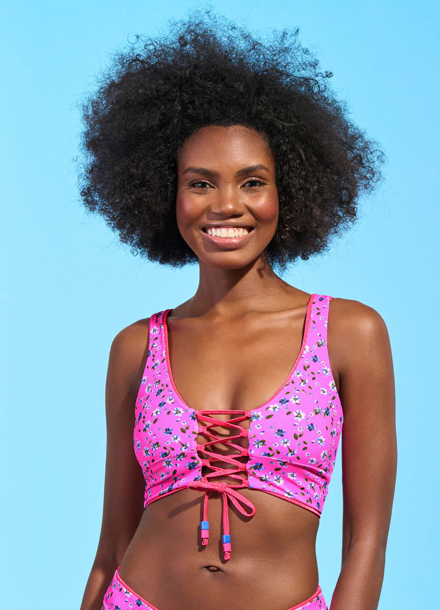 Maaji Hot Fushia Paradise Long Line Triangle Bikini Top