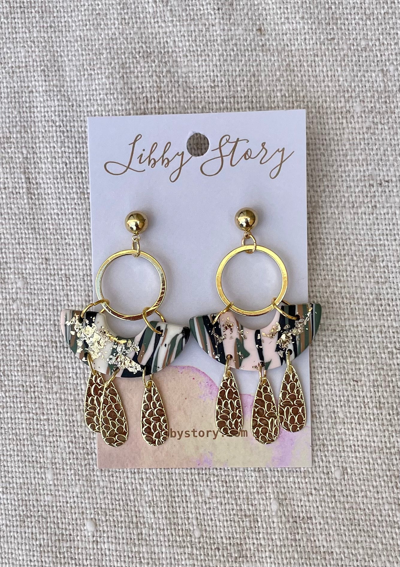 Morandi 3 Drop Marble Pattern Polymer Clay Earring