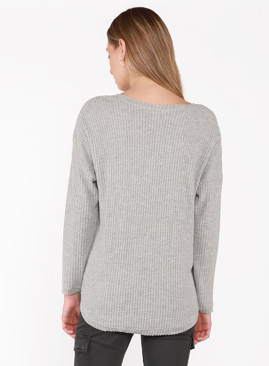 Dex Nora Brushed Rib Knit V-Neck Top