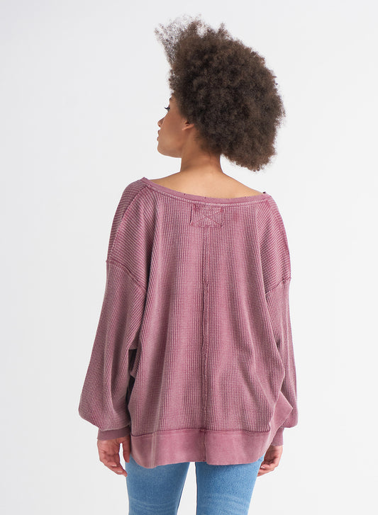 Dex Tory V-Neck Thermal Waffle Top