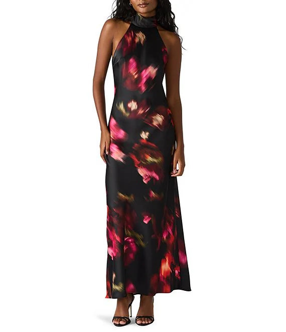 Steve Madden Lara Floral Satin High Neck Maxi Dress
