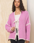 Vintage Havana Tie Front Cardigan in Pink