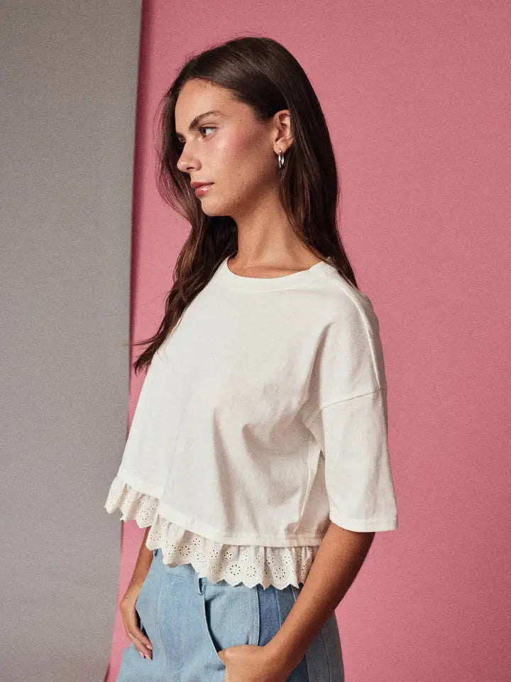 Eyelet Hem Boxy Knit Top