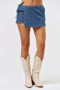 Denim Wrap Skirt with Built-in Shorts
