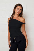 Elsa Rolled Sleeve Asymmetrical Top