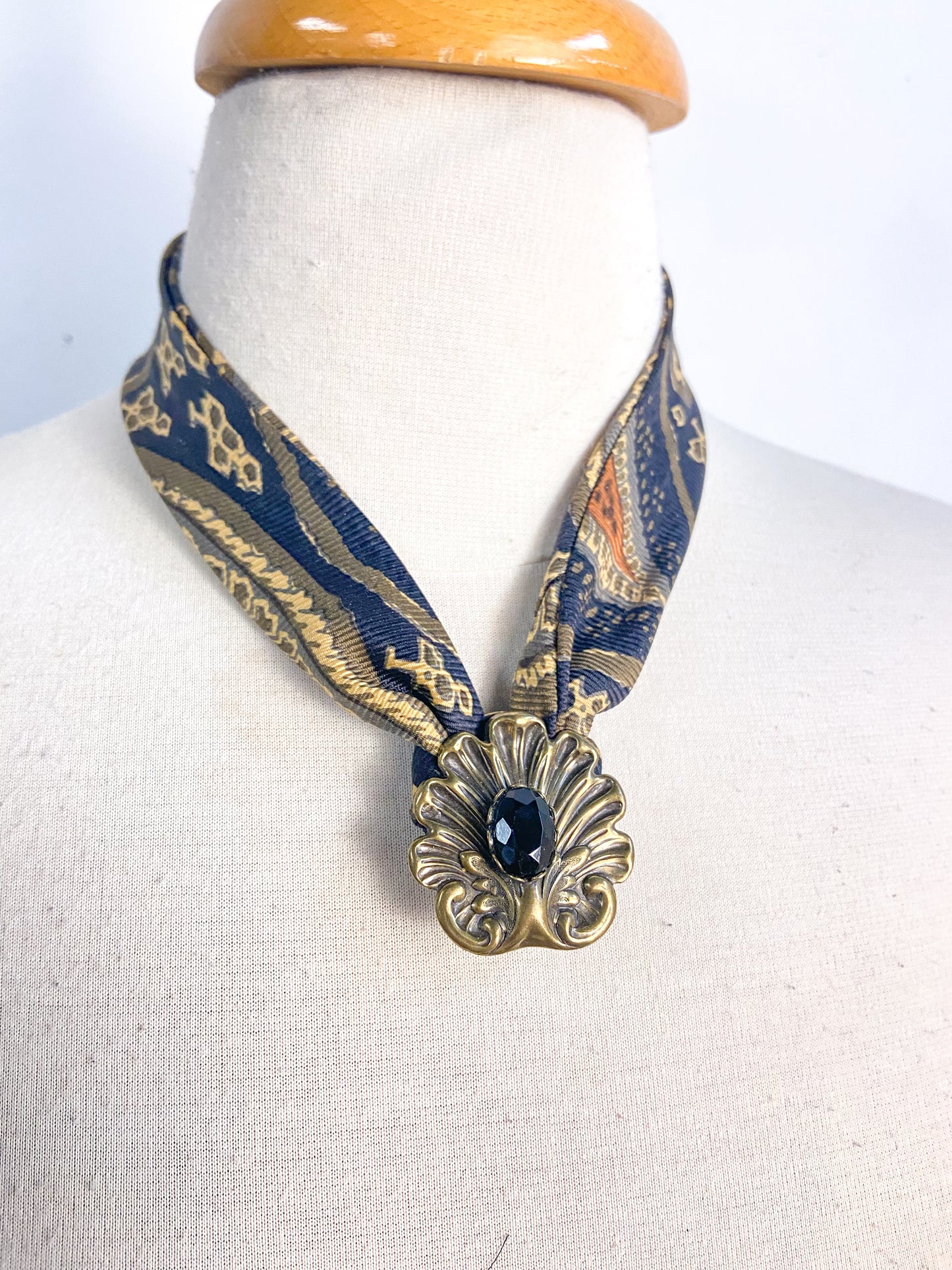OOAK Silk Scarf and Vintage Clip Necklace