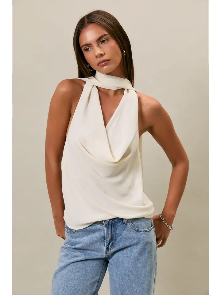 Cowl Neck Top with Attached Scarf