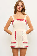 Embroidered Edge Sleeveless Romper