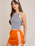 Sleeveless Round Neck Striped Rib Sweater Top