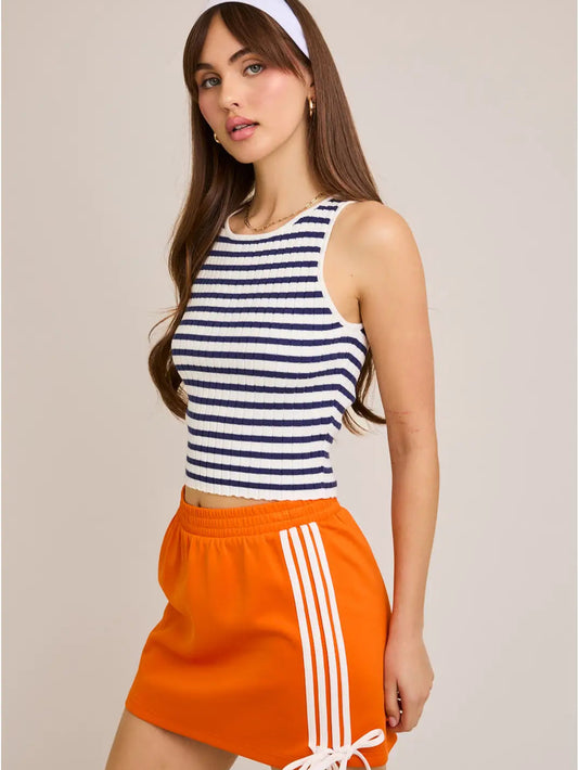 Sleeveless Round Neck Striped Rib Sweater Top